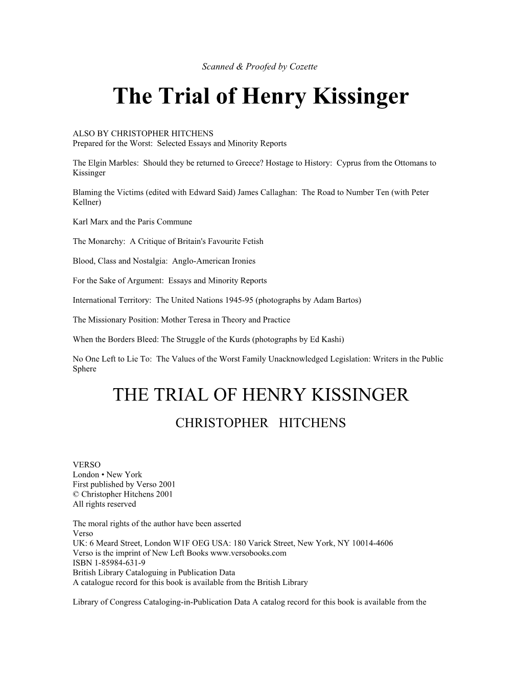 The Trial of Henry Kissinger