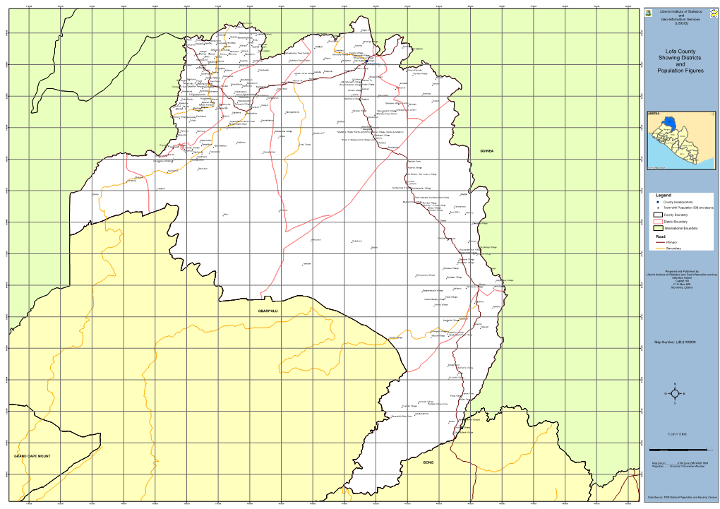 Lofa County Showing Districts and Population Figures