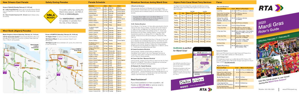 Mardi Gras Algiers Point-Canal Street Ferry Services Fares W