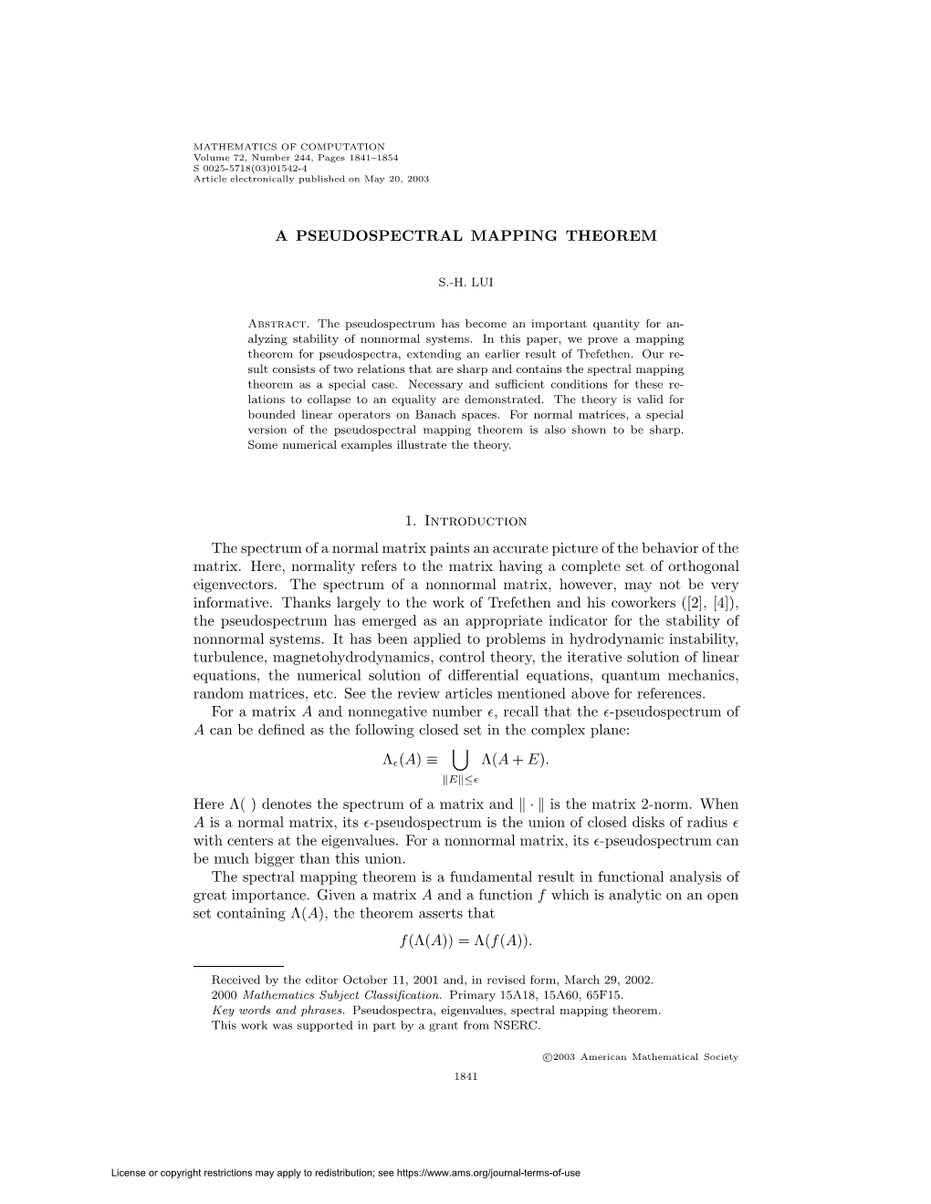 A PSEUDOSPECTRAL MAPPING THEOREM 1. Introduction The
