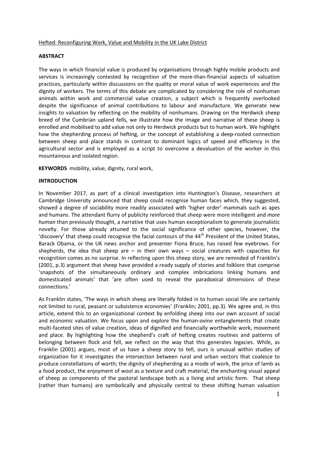 Hefted: Reconfiguring Work, Value and Mobility in the UK Lake District