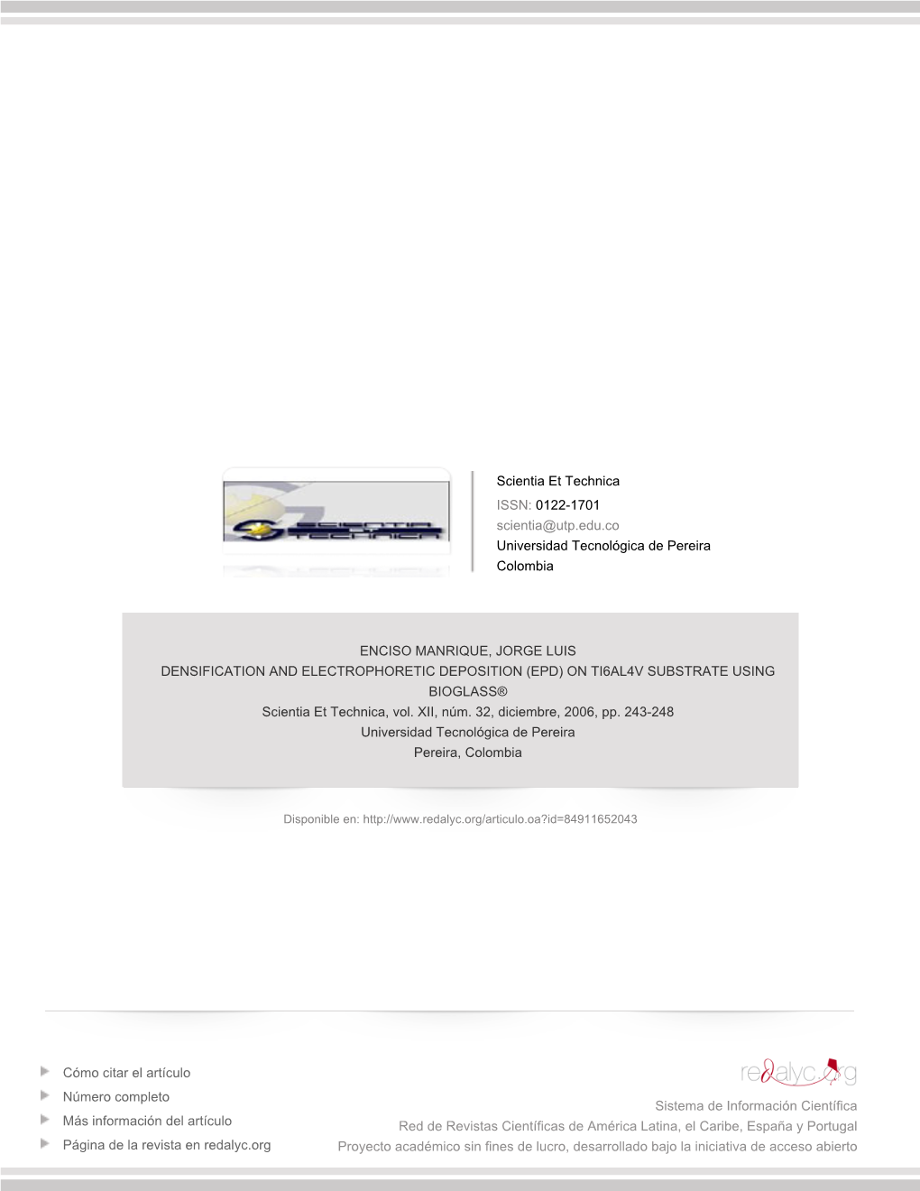 Redalyc.DENSIFICATION and ELECTROPHORETIC DEPOSITION