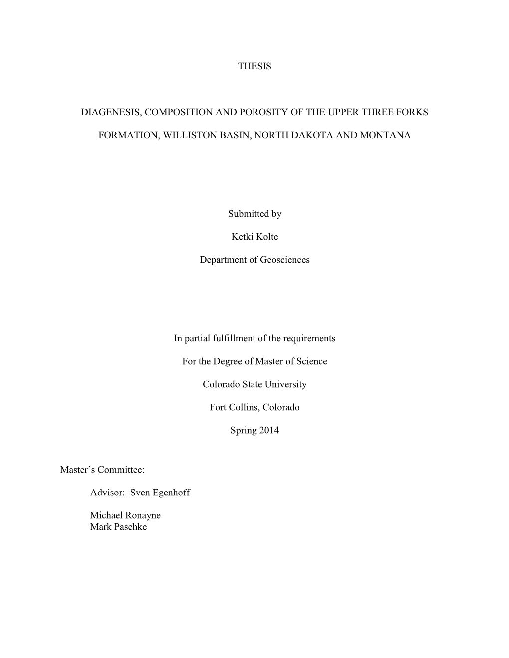 Thesis Diagenesis, Composition and Porosity of the Upper