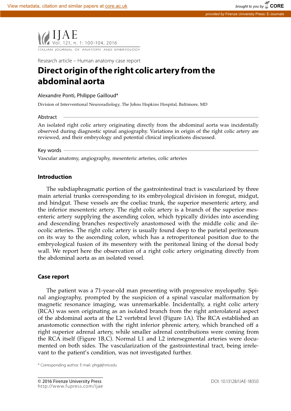 Direct Origin of the Right Colic Artery from the Abdominal Aorta