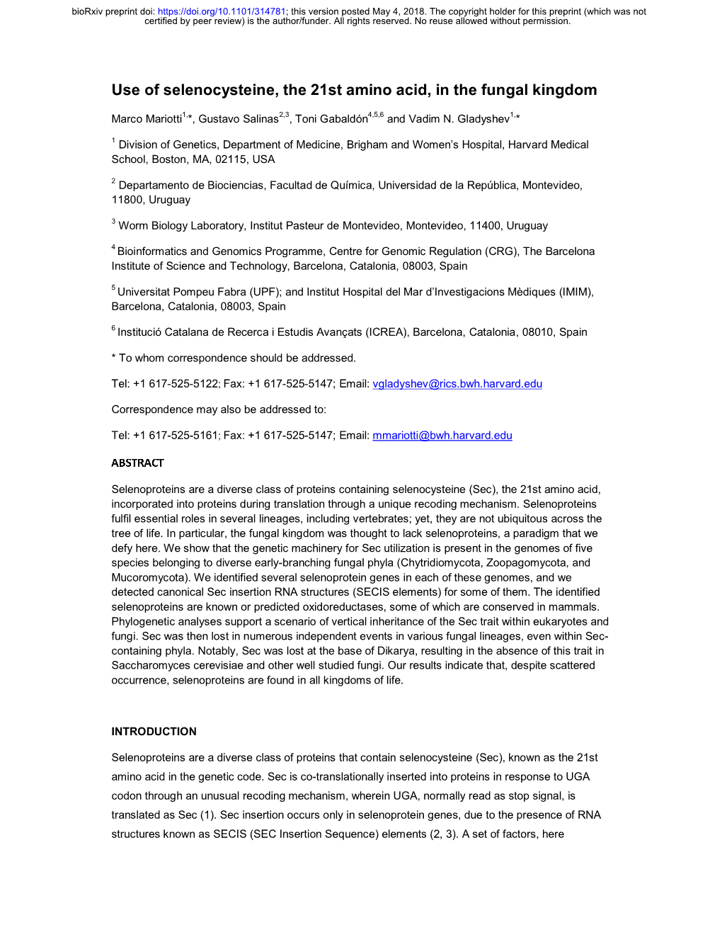 Use of Selenocysteine, the 21St Amino Acid, in the Fungal Kingdom