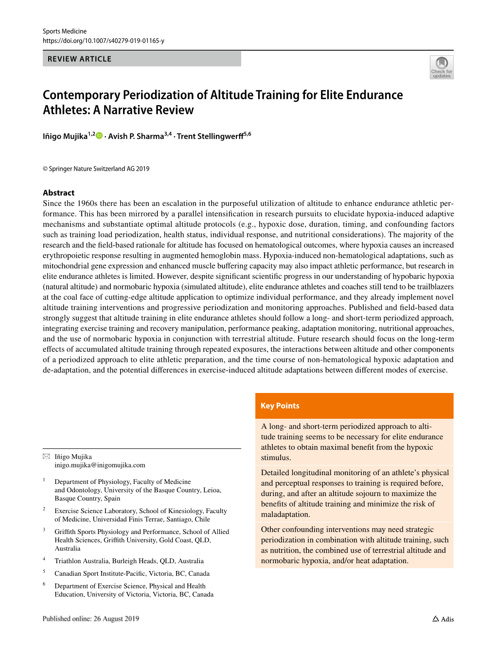Contemporary Periodization of Altitude Training for Elite Endurance Athletes: a Narrative Review