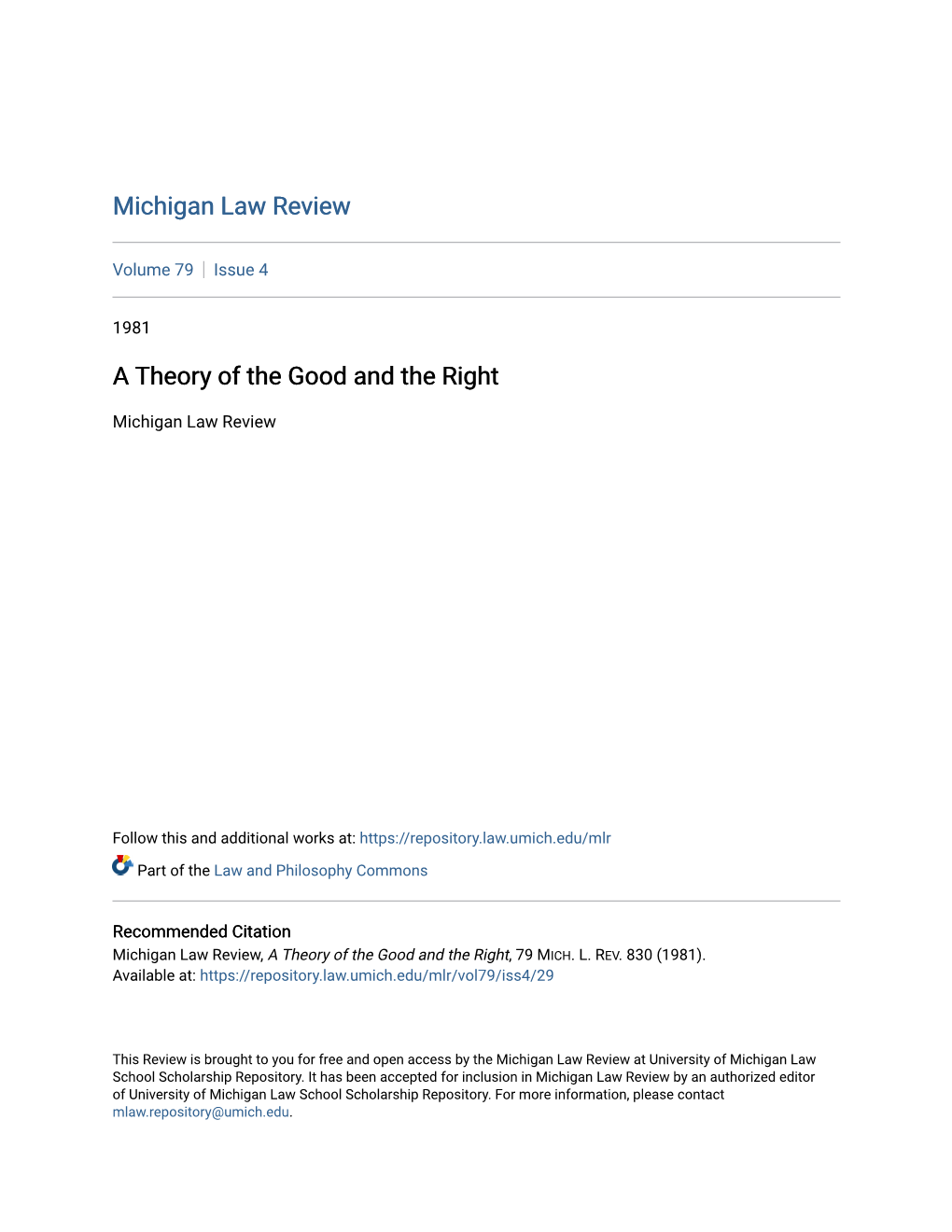 A Theory of the Good and the Right