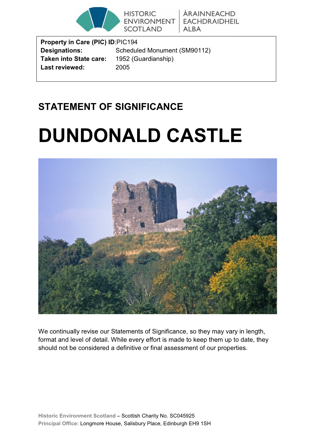 Dundonald Castle Statement of Significance