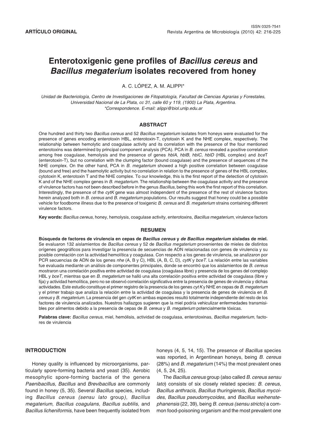 Enterotoxigenic Gene Profiles of Bacillus Cereus and Bacillus Megaterium Isolates Recovered from Honey