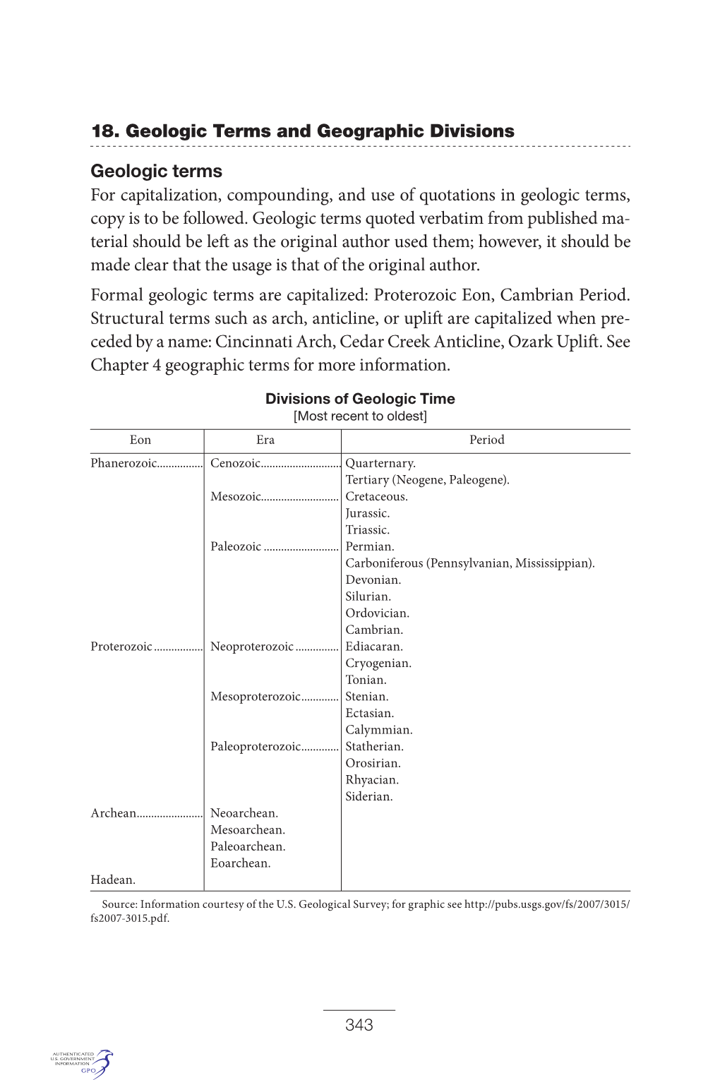 18. Geologic Terms and Geographic Divisions