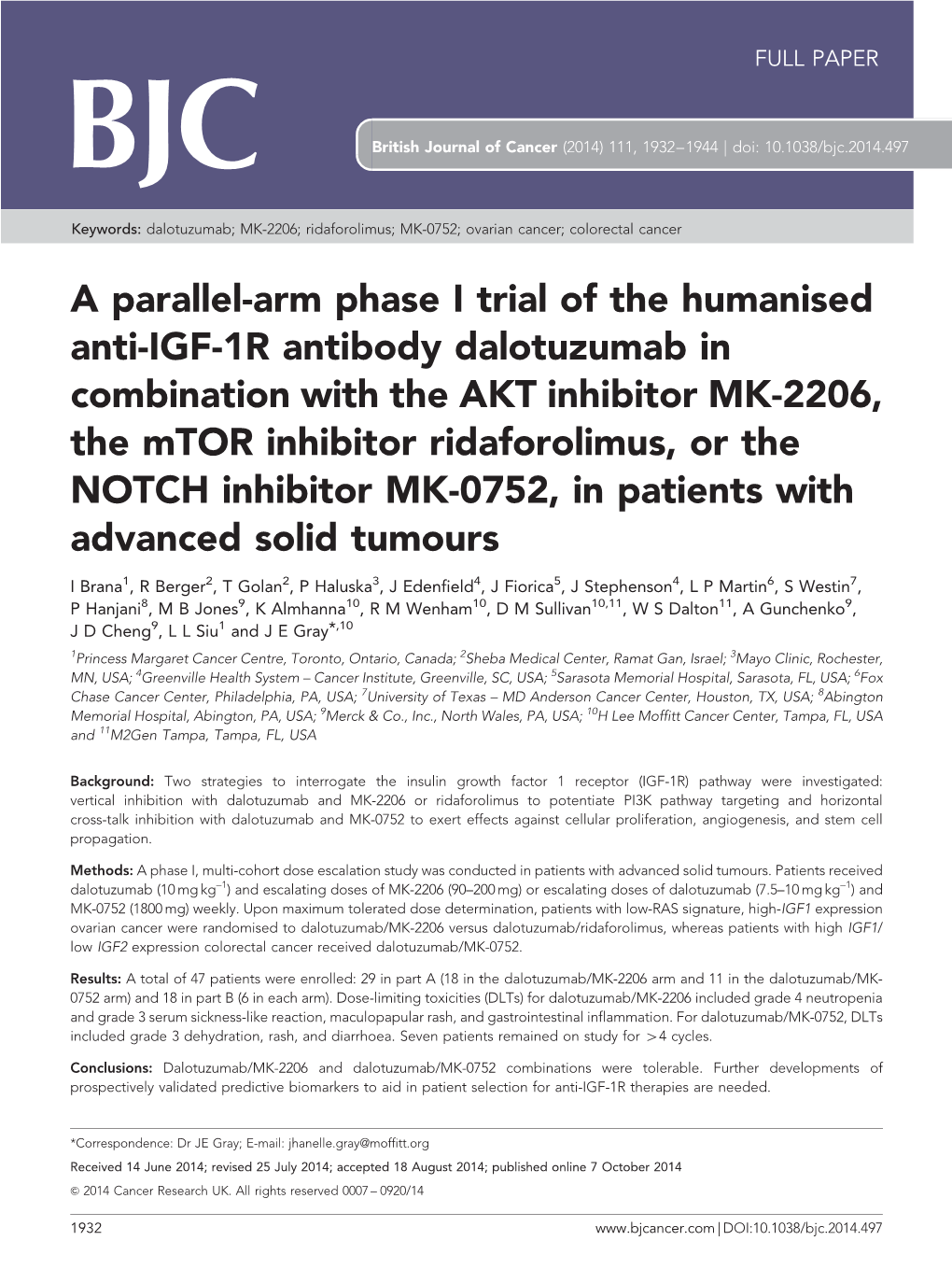 A Parallel-Arm Phase I Trial of the Humanised Anti-IGF-1R Antibody
