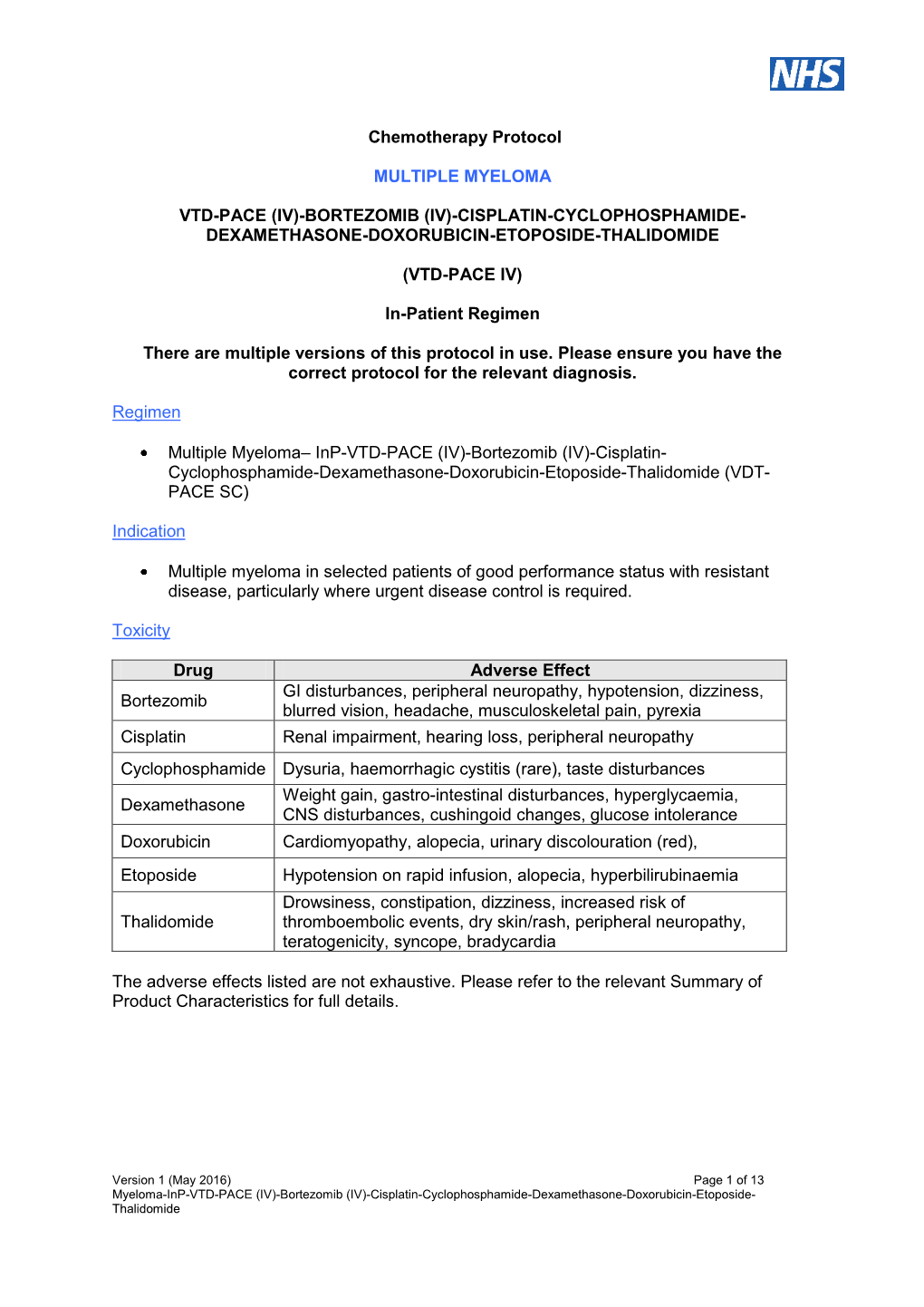 Inp- VTD-PACE (IV) Bortezomib