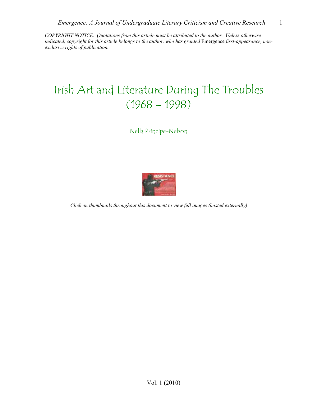 Irish Art and Literature During the Troubles (1968 – 1998)