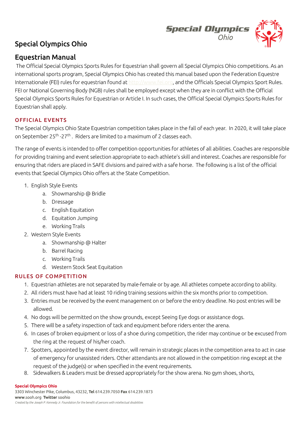 Ohio Special Olympics Ohio Equestrian Manual the Official Special Olympics Sports Rules for Equestrian Shall Govern All Special Olympics Ohio Competitions