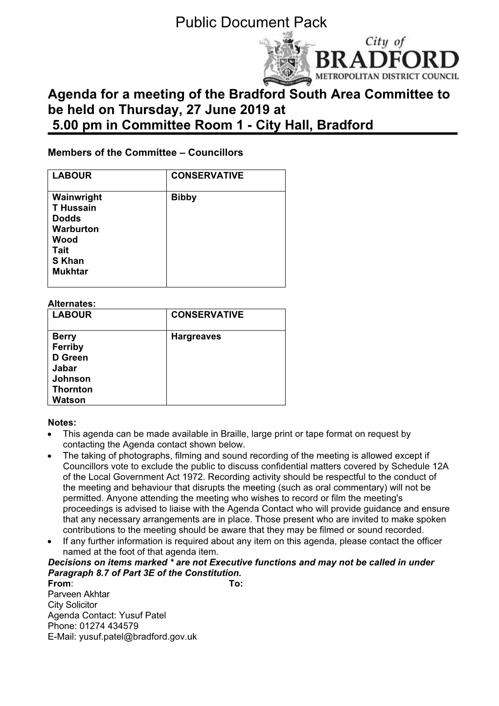(Public Pack)Agenda Document for Bradford South Area Committee, 27