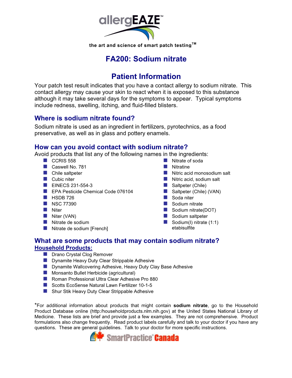 FA200: Sodium Nitrate Patient Information