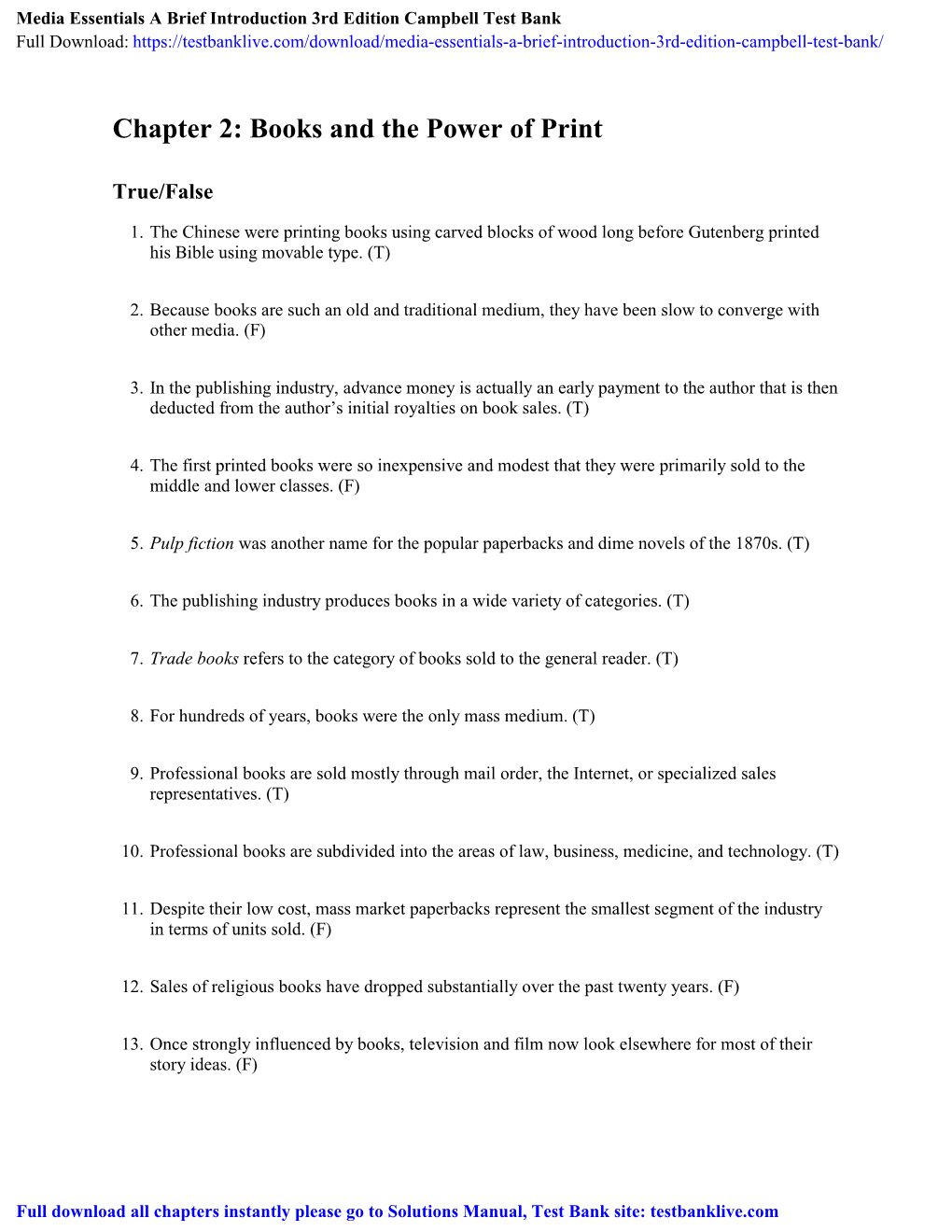 Media Essentials a Brief Introduction 3Rd Edition Campbell Test Bank