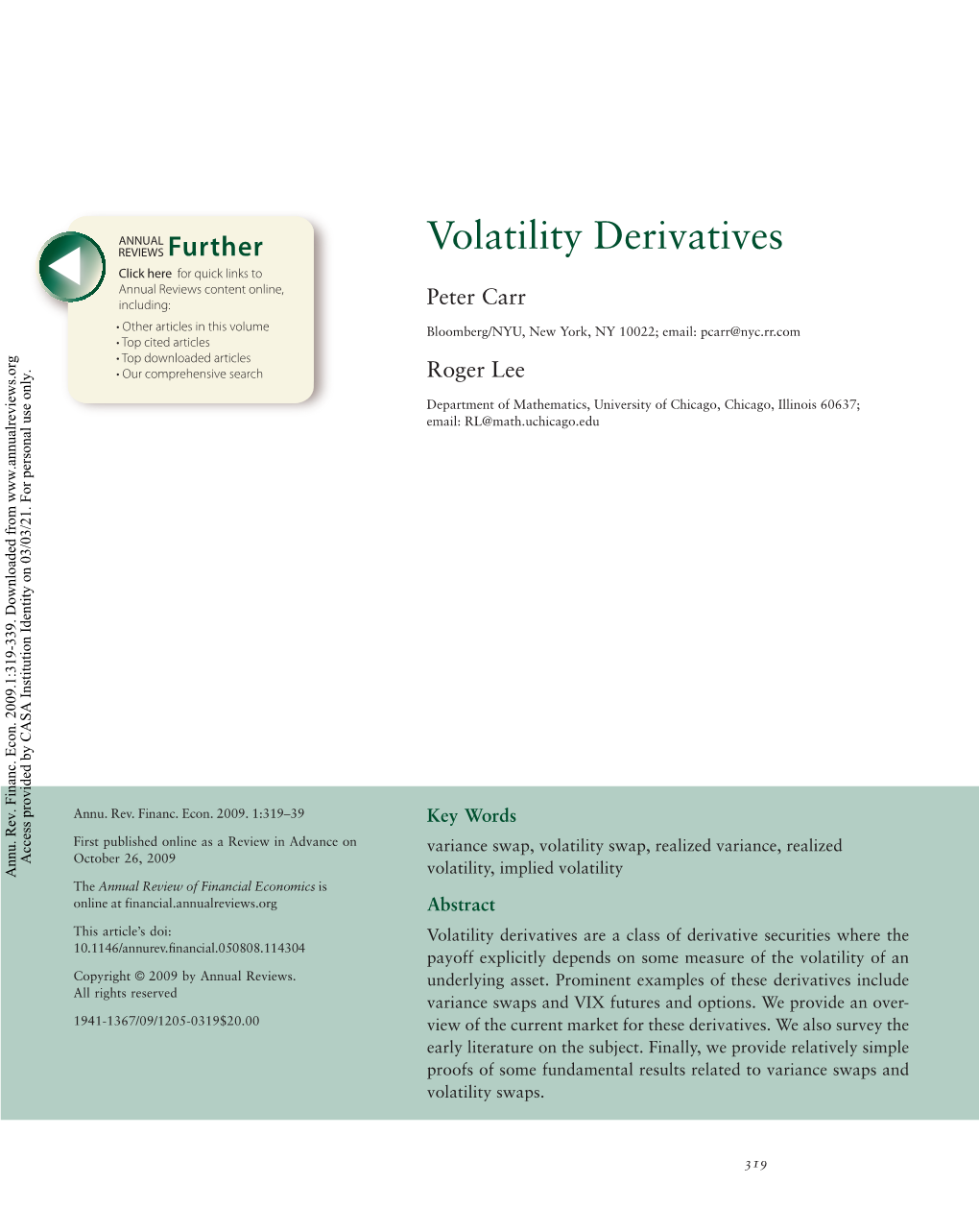 Volatility Derivatives