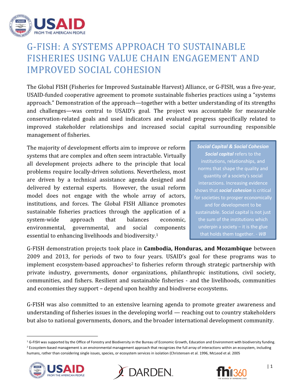 G-Fish: a Systems Approach to Sustainable Fisheries Using Value Chain Engagement and Improved Social Cohesion