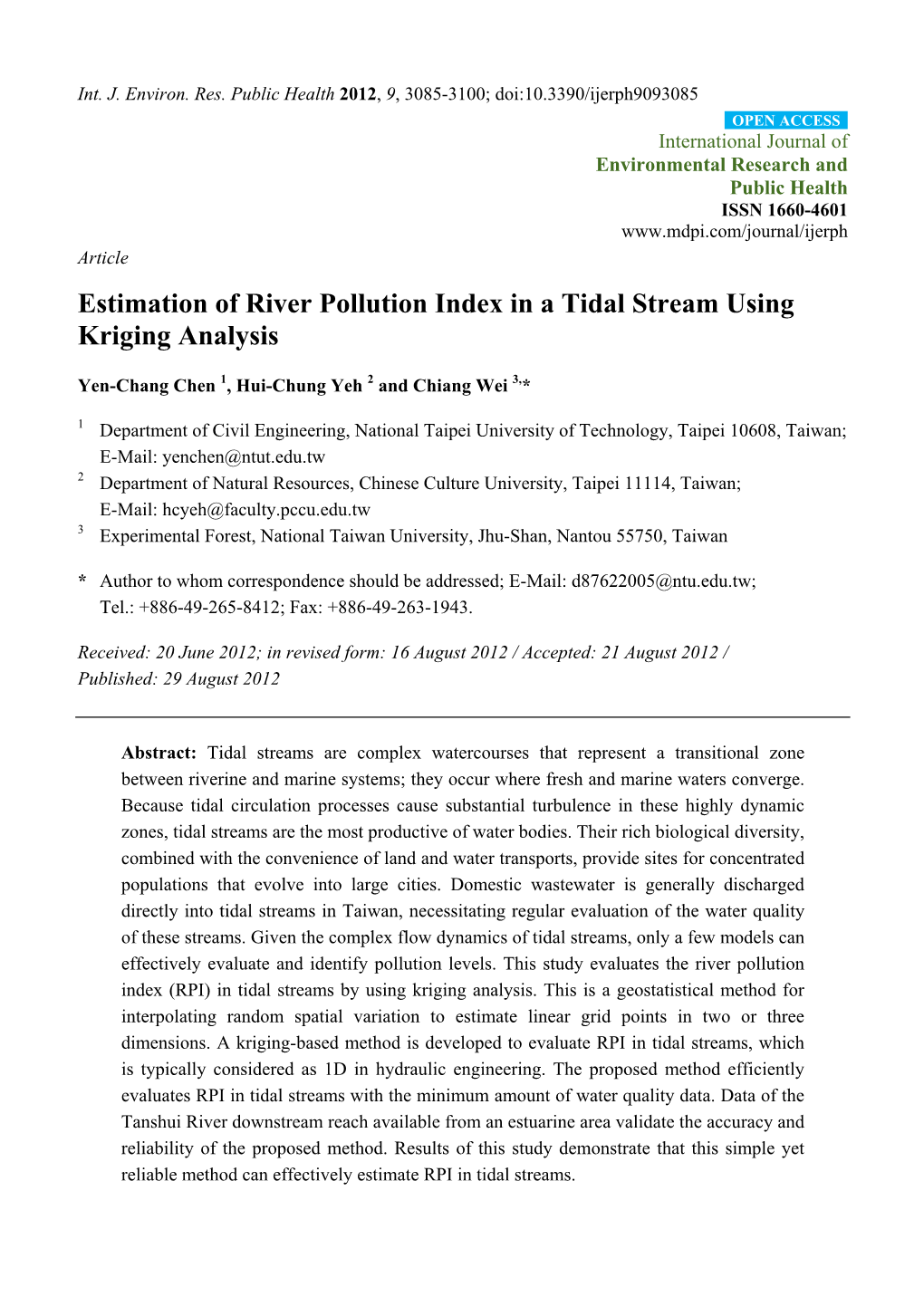 Estimation of River Pollution Index in a Tidal Stream Using Kriging Analysis