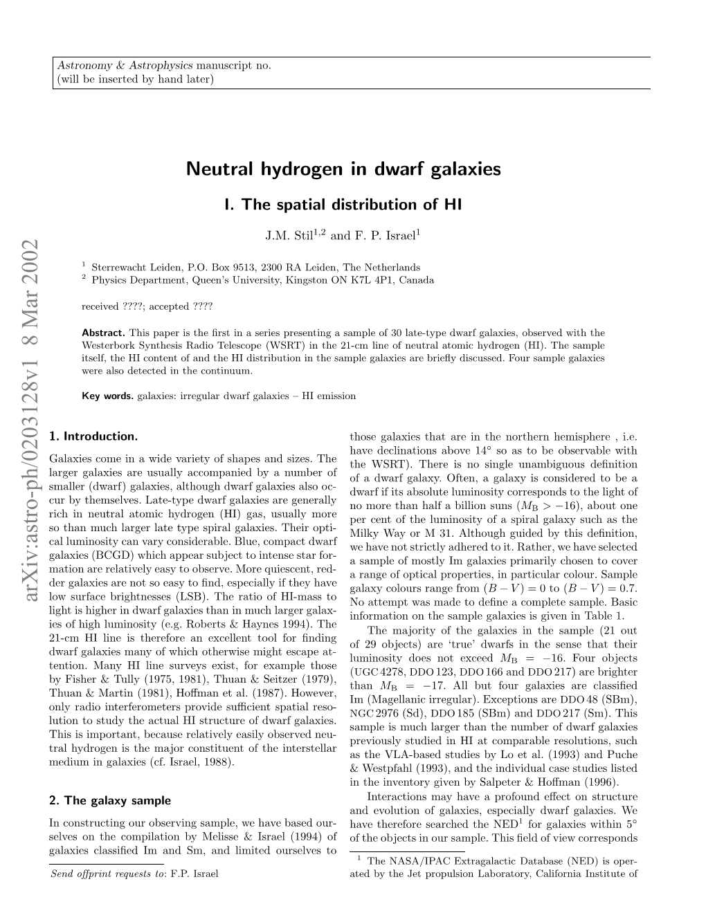 Neutral Hydrogen in Dwarf Galaxies I. the Spatial Distribution of HI