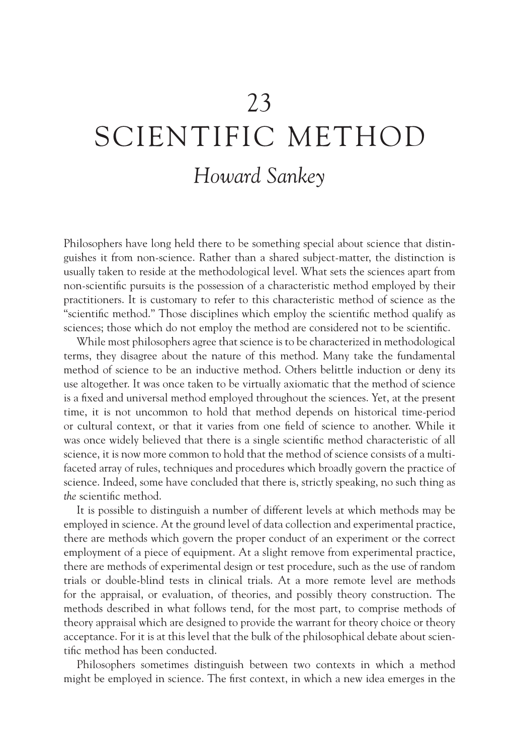 SCIENTIFIC METHOD Howard Sankey