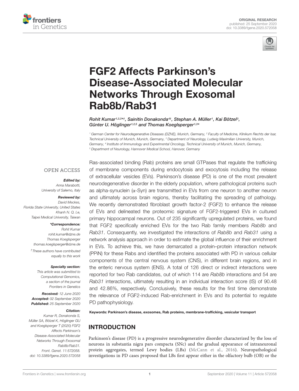 FGF2 Affects Parkinson's Disease-Associated Molecular