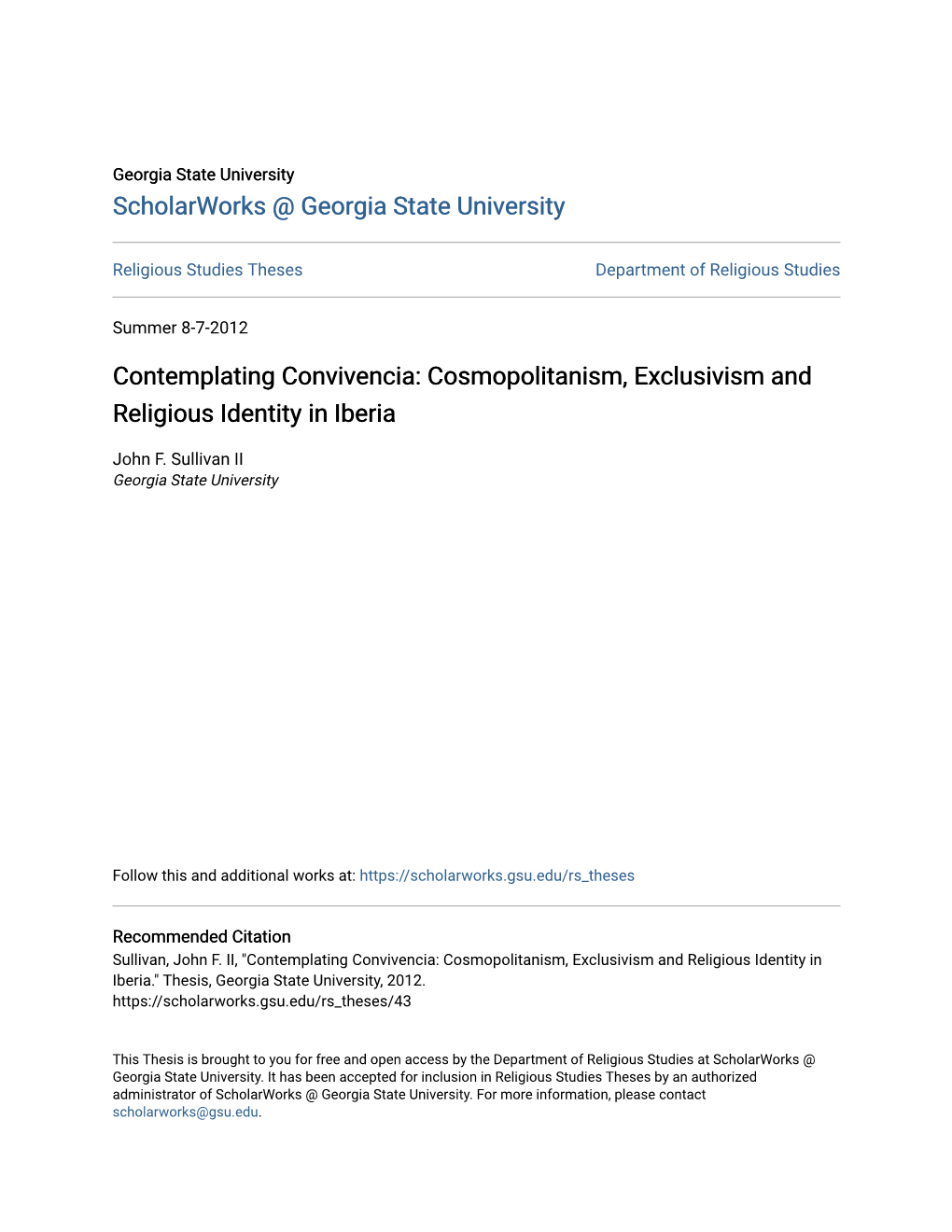 Contemplating Convivencia: Cosmopolitanism, Exclusivism and Religious Identity in Iberia