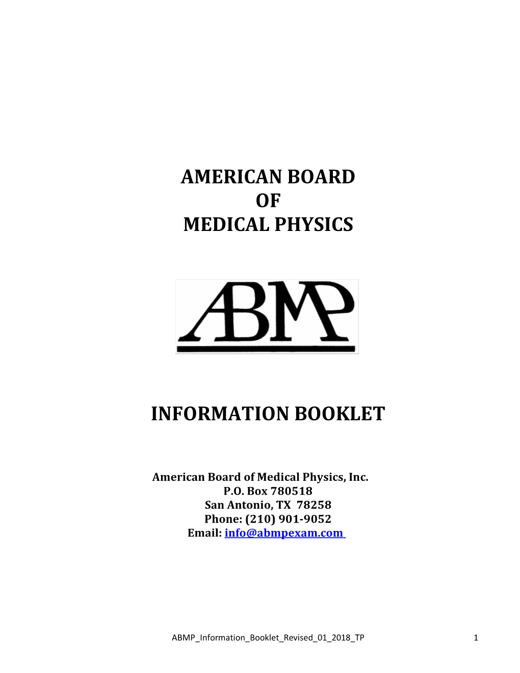 American Board of Medical Physics Information Booklet