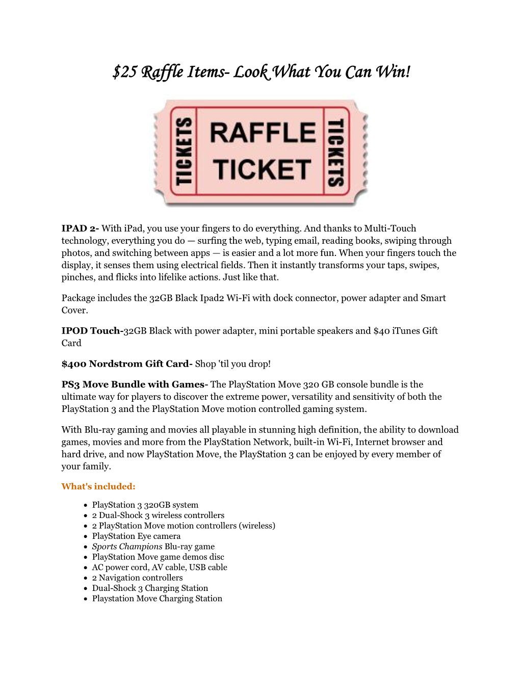 25 Raffle Items- Look What You Can Win!