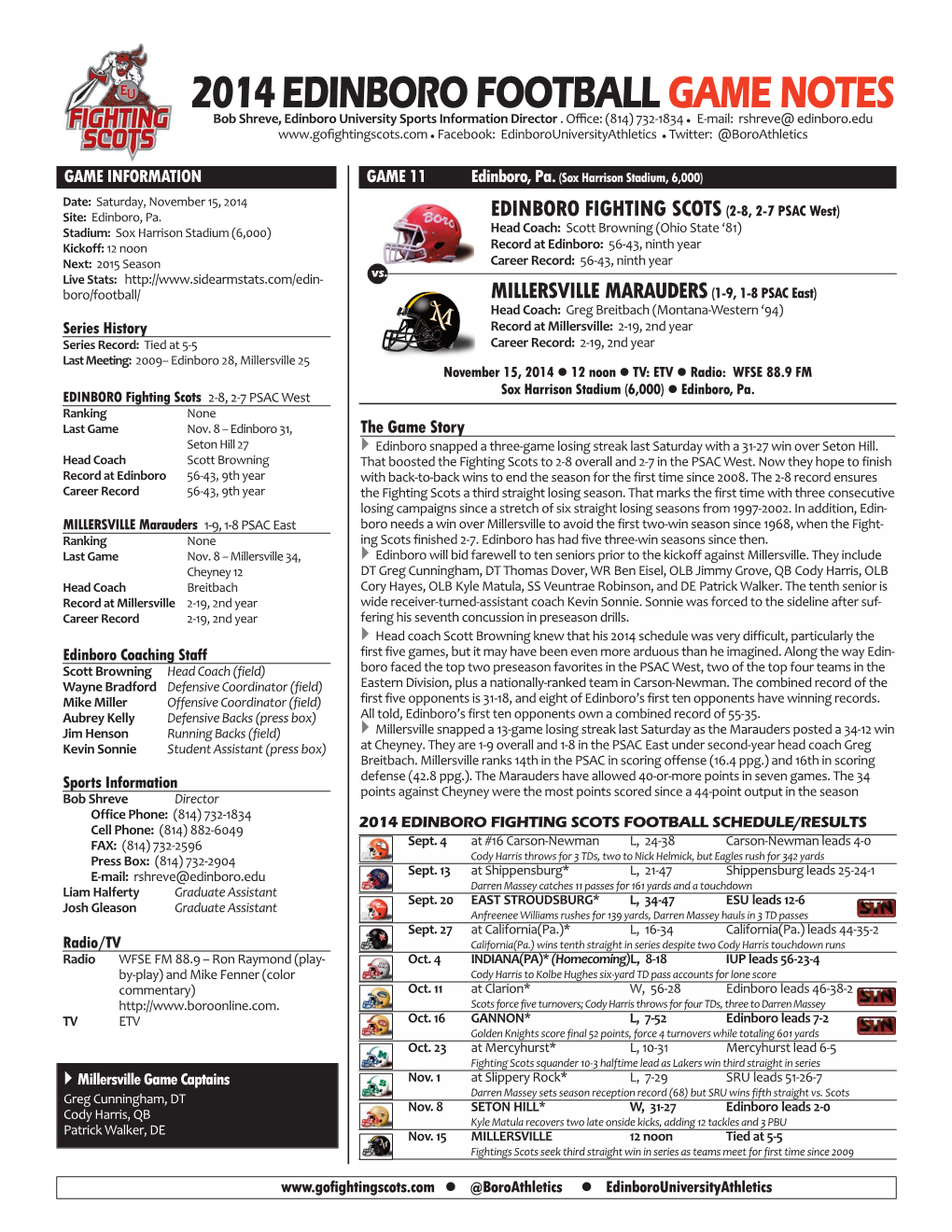 2014 EDINBORO FOOTBALL GAME NOTES Bob Shreve, Edinboro University Sports Information Director