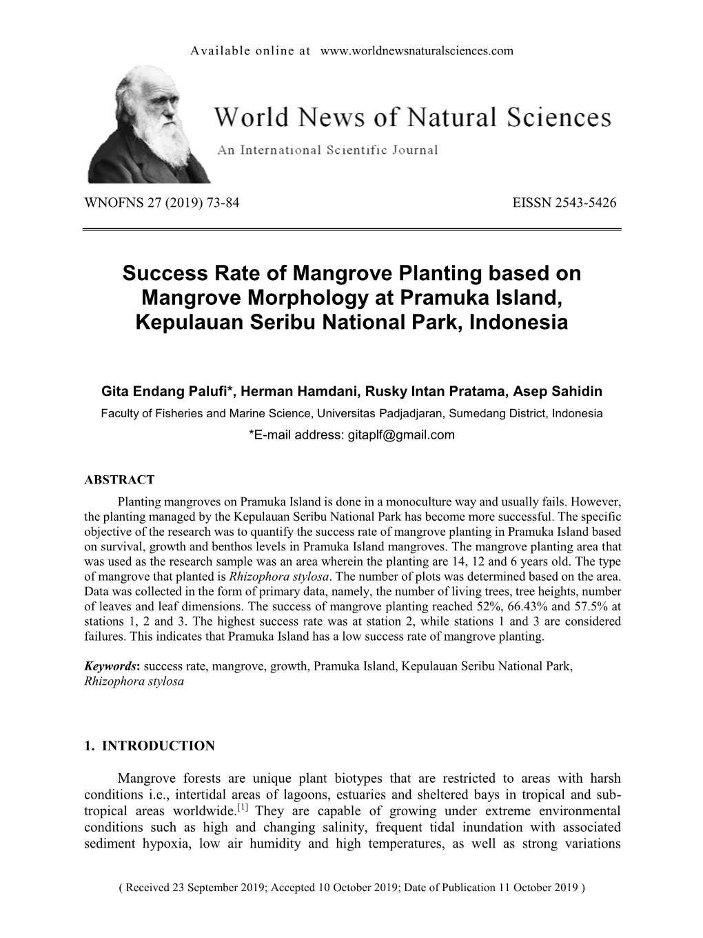 Success Rate of Mangrove Planting Based on Mangrove Morphology at Pramuka Island, Kepulauan Seribu National Park, Indonesia