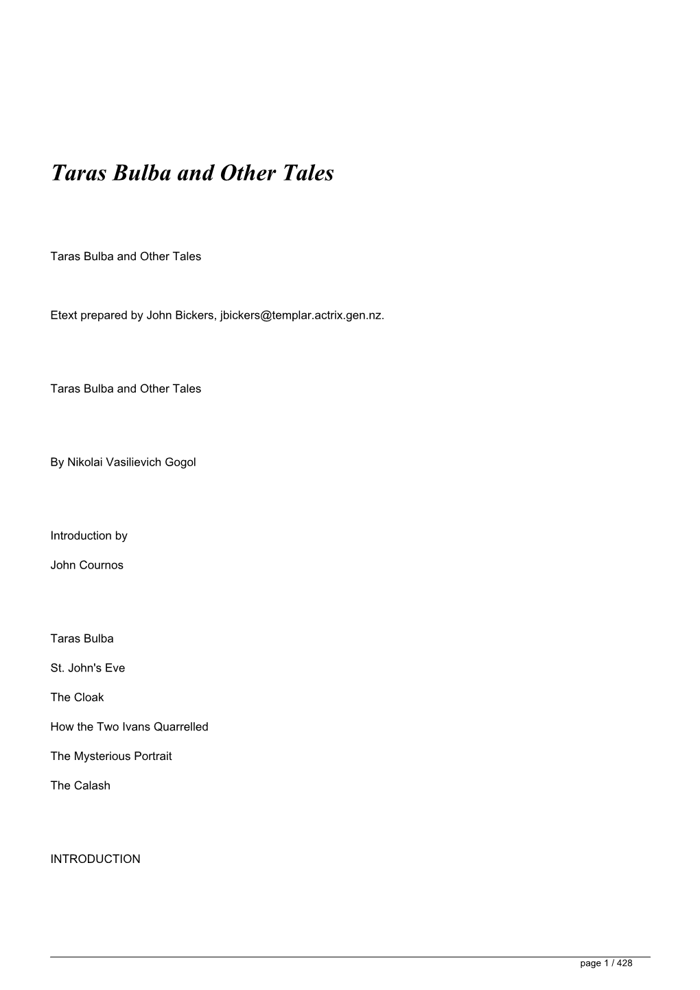 Taras Bulba and Other Tales</H1>