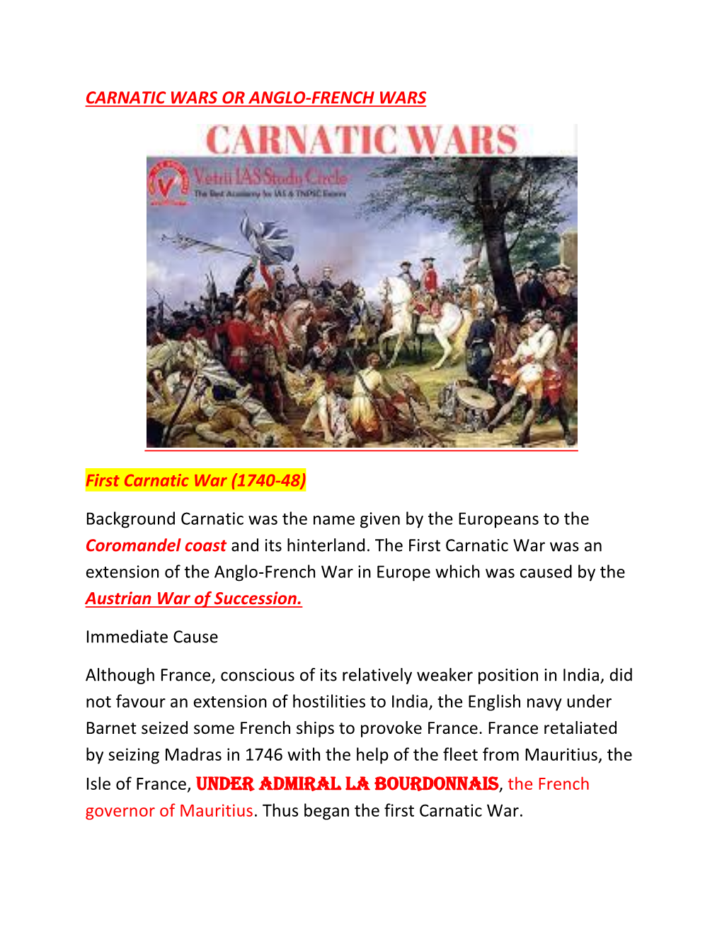 Carnatic Wars Or Anglo-French Wars