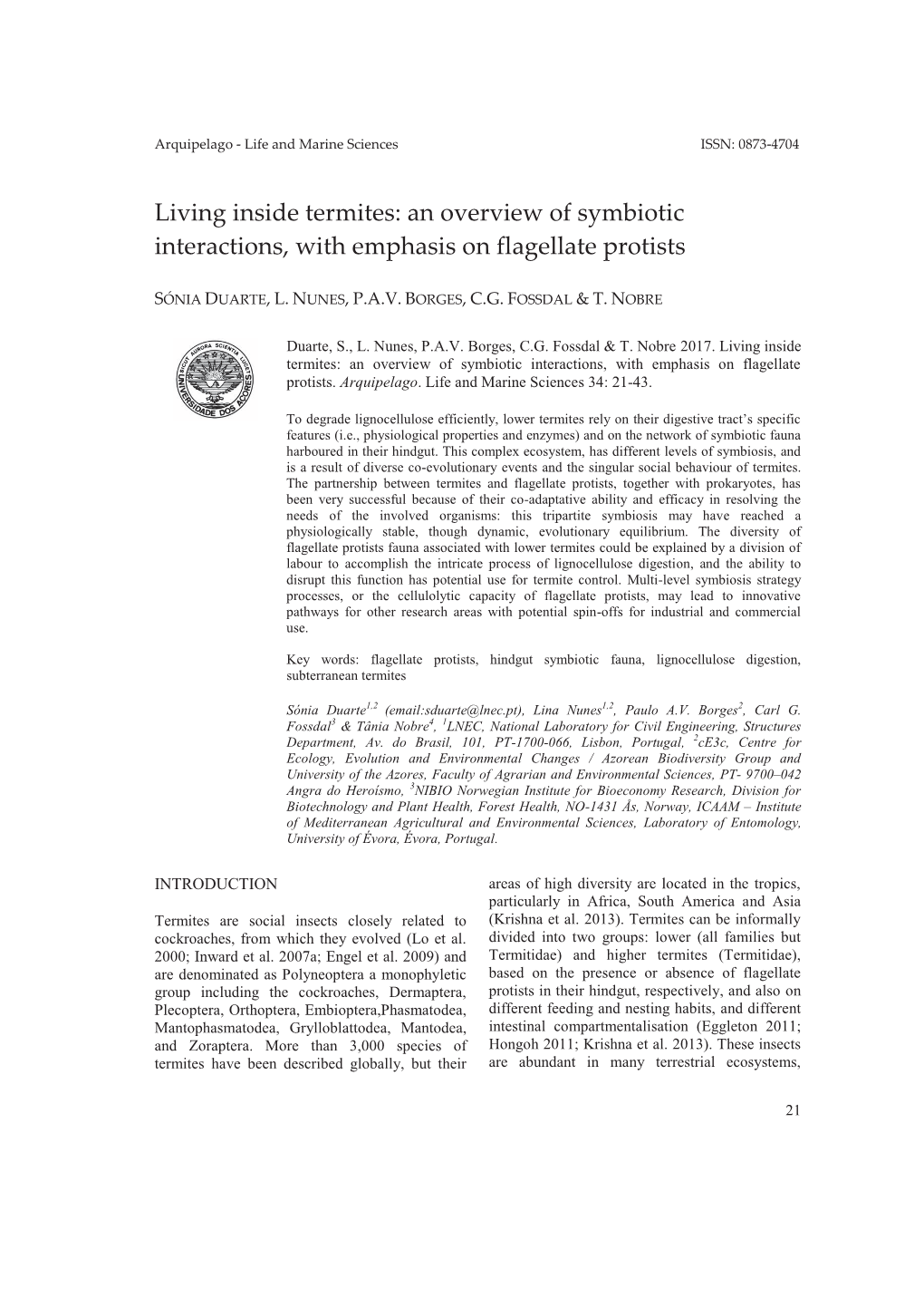 Living Inside Termites-An Overview of Symbiotic Interactions, with Emphasis on Flagellate Protists