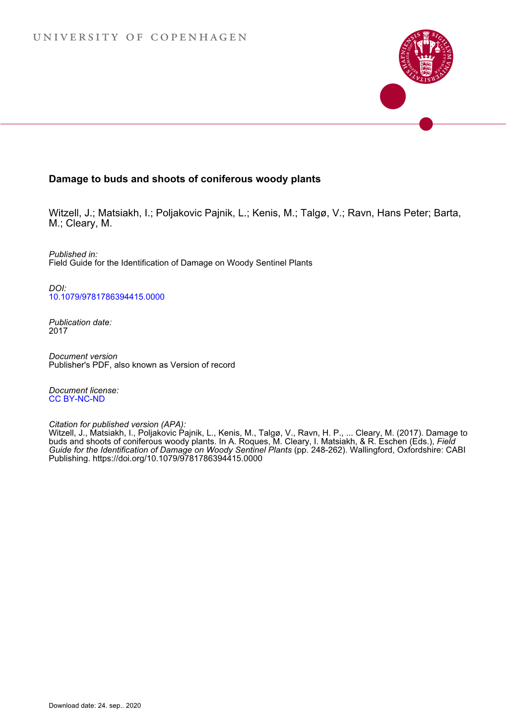 Field Guide for the Identification of Damage on Woody Sentinel Plants