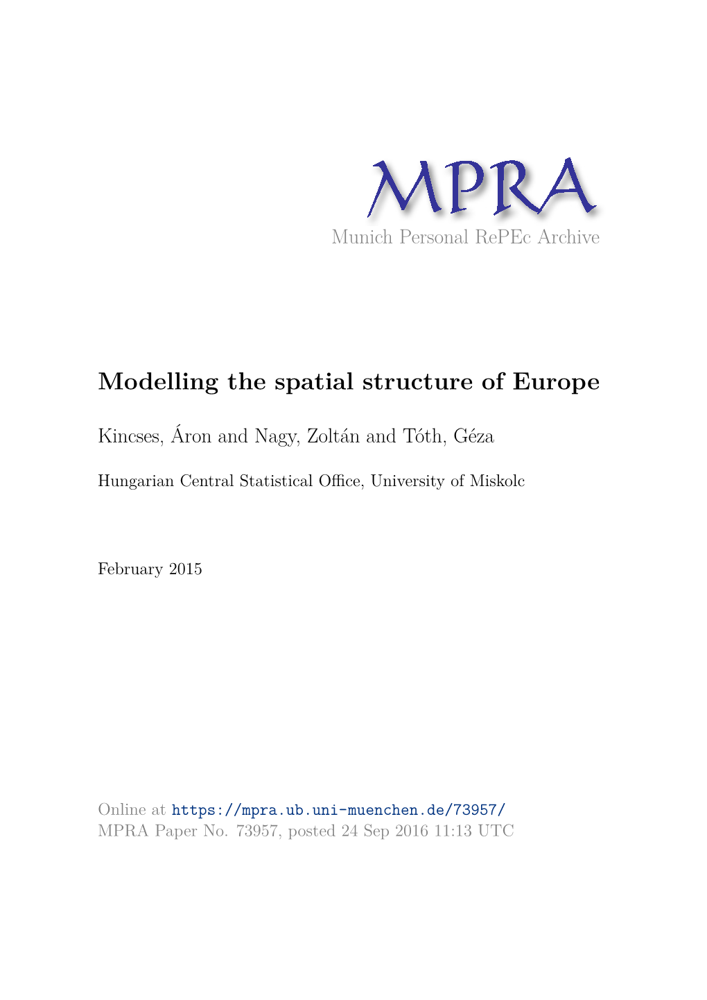 Modelling the Spatial Structure of Europe