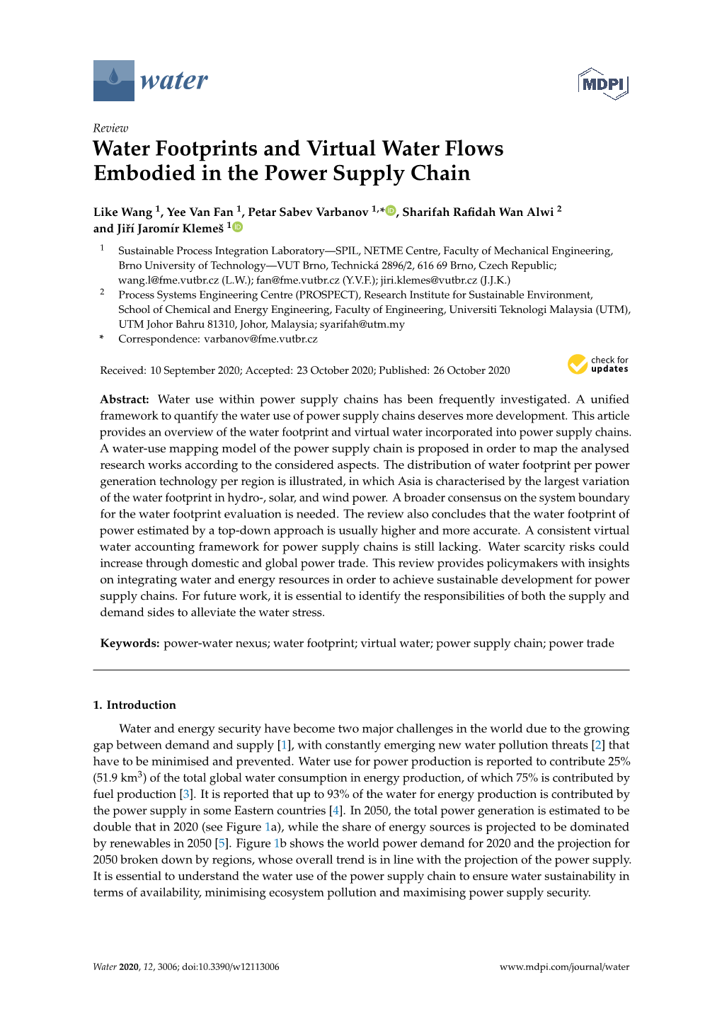 Water Footprints and Virtual Water Flows Embodied in the Power Supply Chain