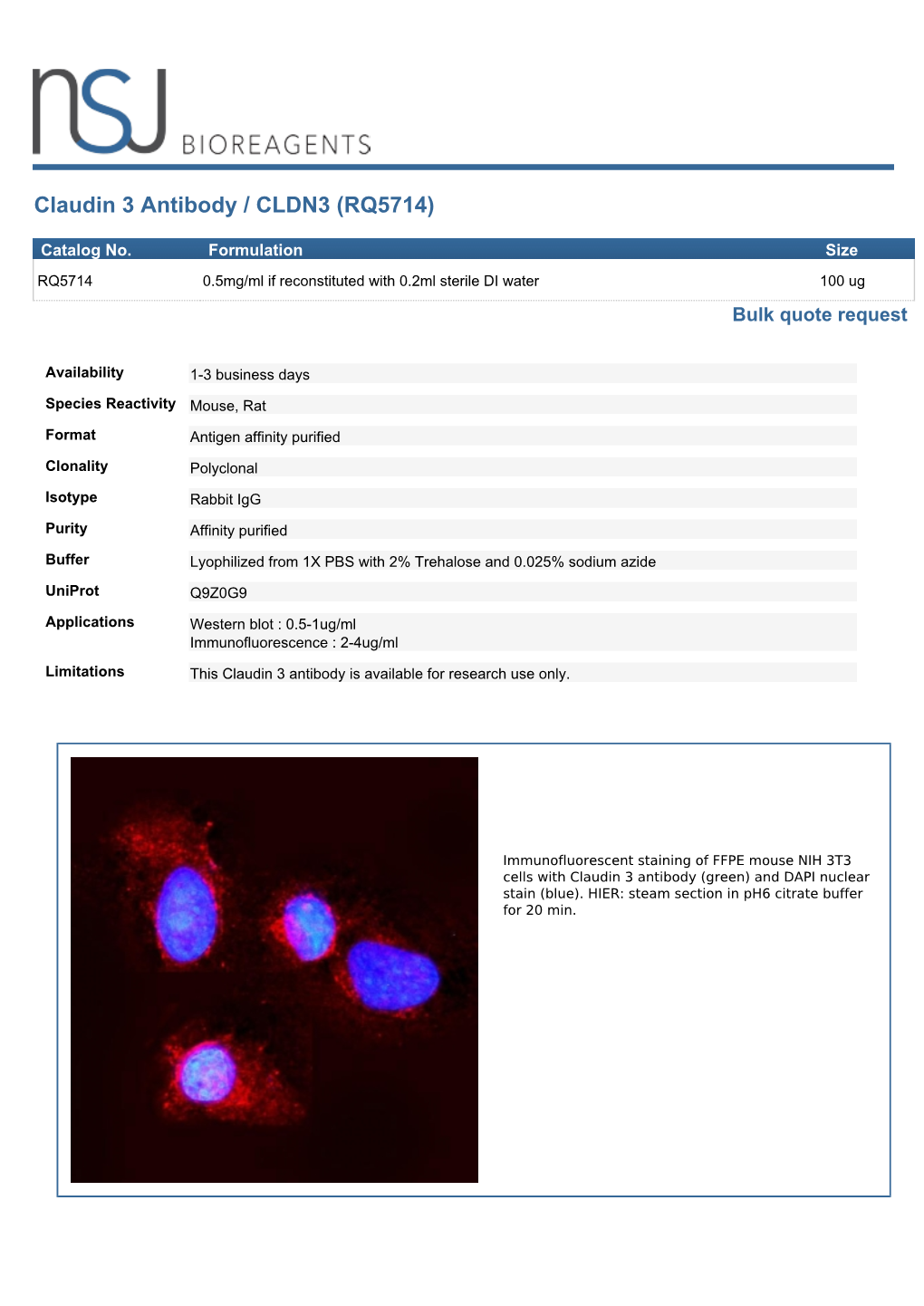 Claudin 3 Antibody / CLDN3 (RQ5714)