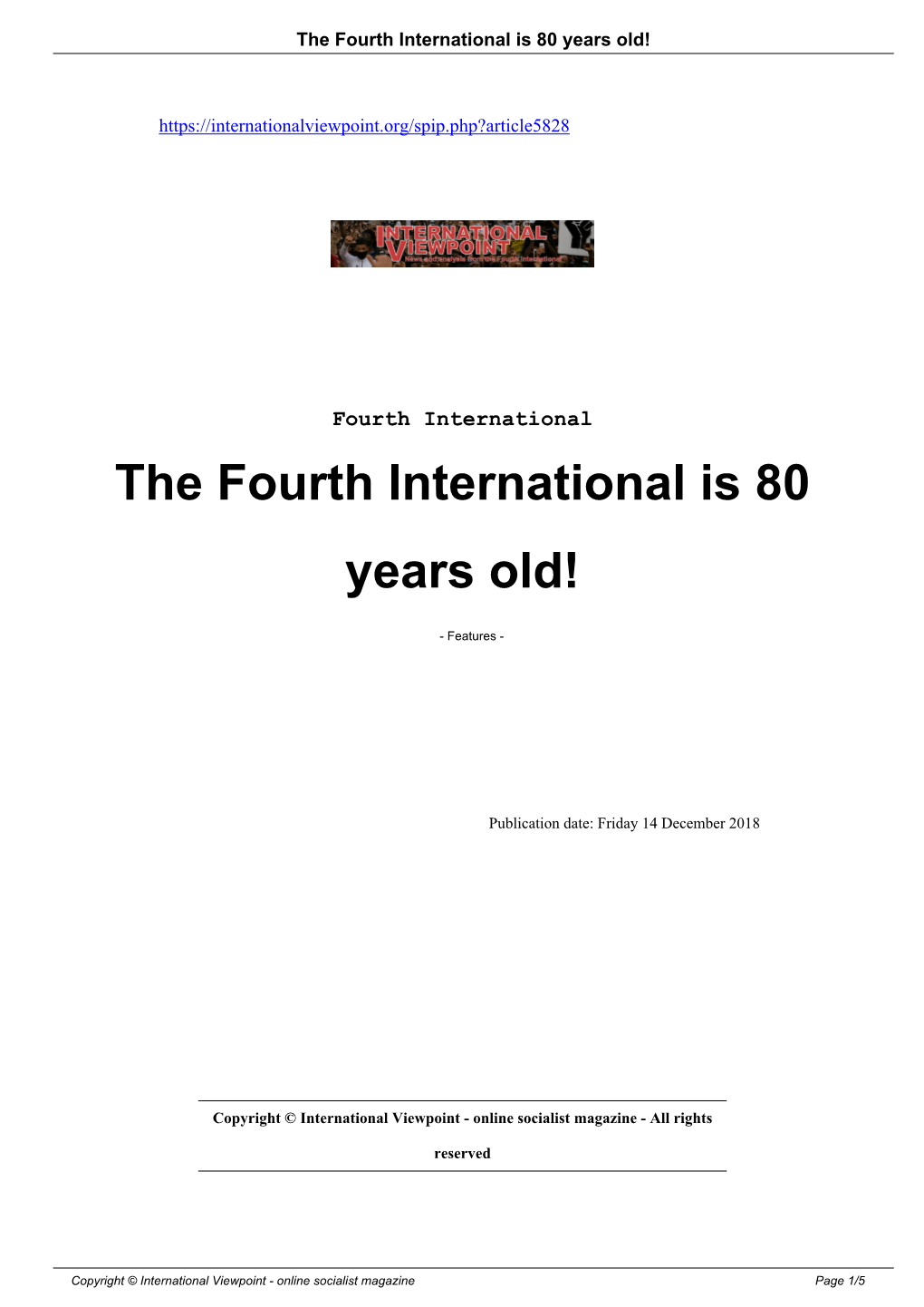 The Fourth International Is 80 Years Old!