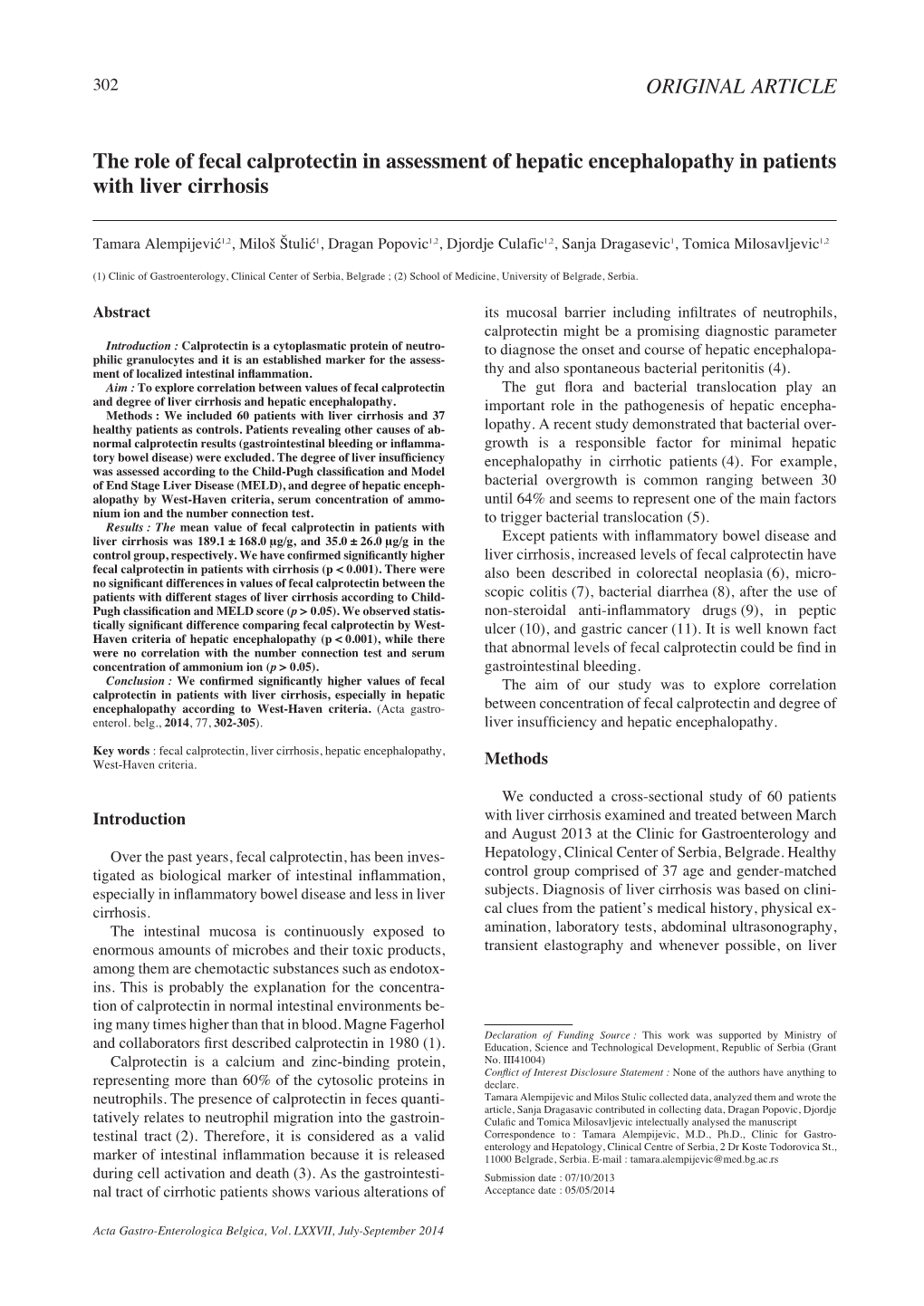 The Role of Fecal Calprotectin in Assessment of Hepatic Encephalopathy in Patients with Liver Cirrhosis