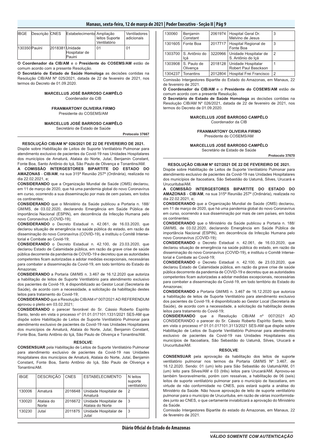 Manaus, Sexta-Feira, 12 De Março De 2021 | Poder Executivo - Seção II | Pág 9