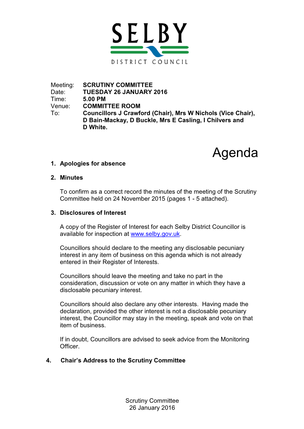 Scrutiny Committtee Agenda