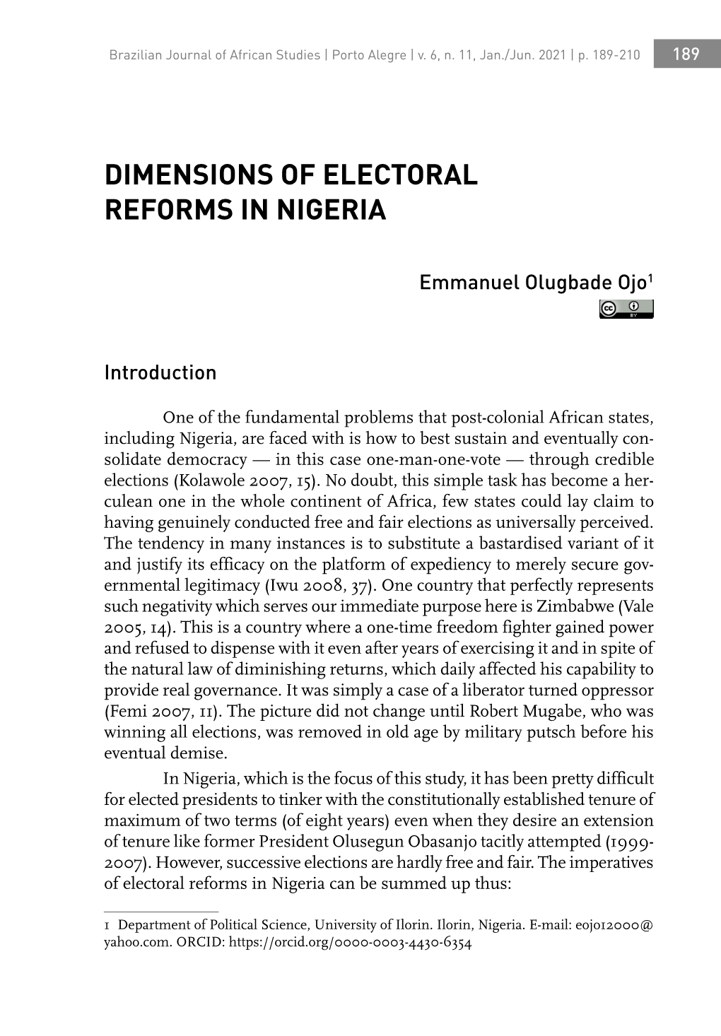 Dimensions of Electoral Reforms in Nigeria