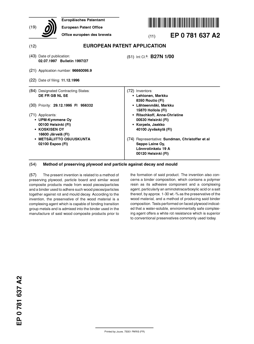 Method of Preserving Plywood and Particle Against Decay and Mould