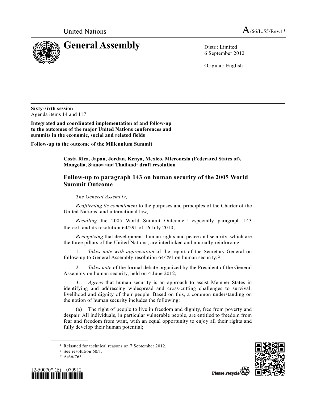 Follow-Up to Paragraph 143 on Human Security of the 2005 World Summit Outcome[PDF]