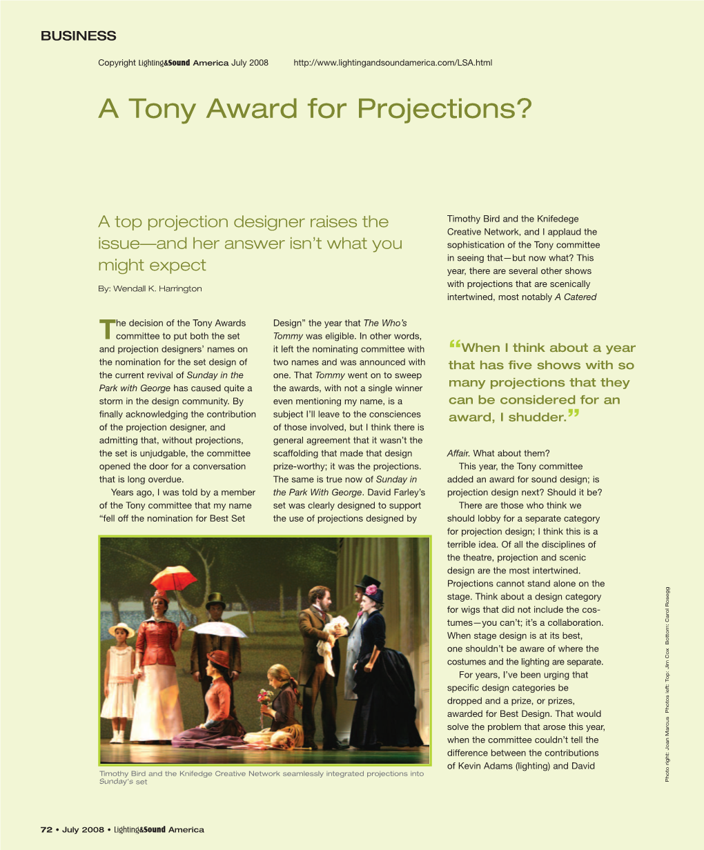 A Tony Award for Projections?