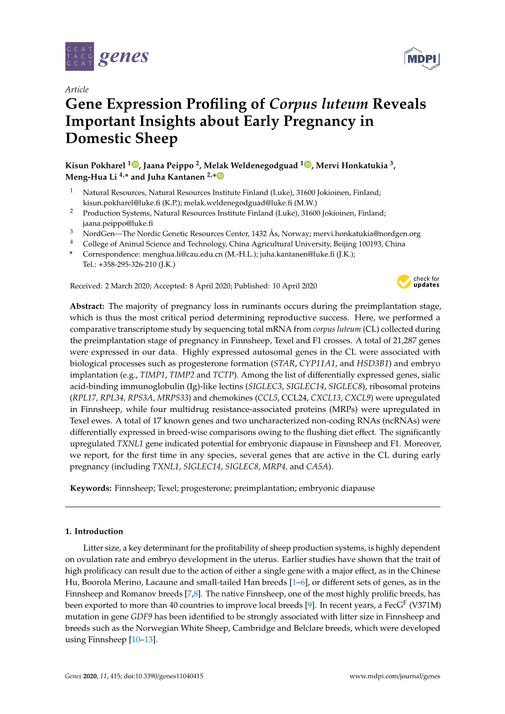 Gene Expression Profiling of Corpus Luteum Reveals Important