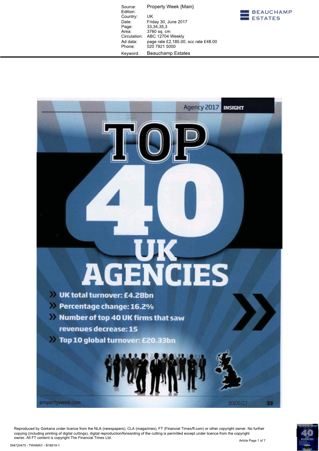 AGENCIES UK Total Turnover: £4.28Bn Percentage Change: 16.2% Number of Top 40 UK Firms That Saw Revenues Decrease: 15 Top 10 Global Turnover: £20.33Bn