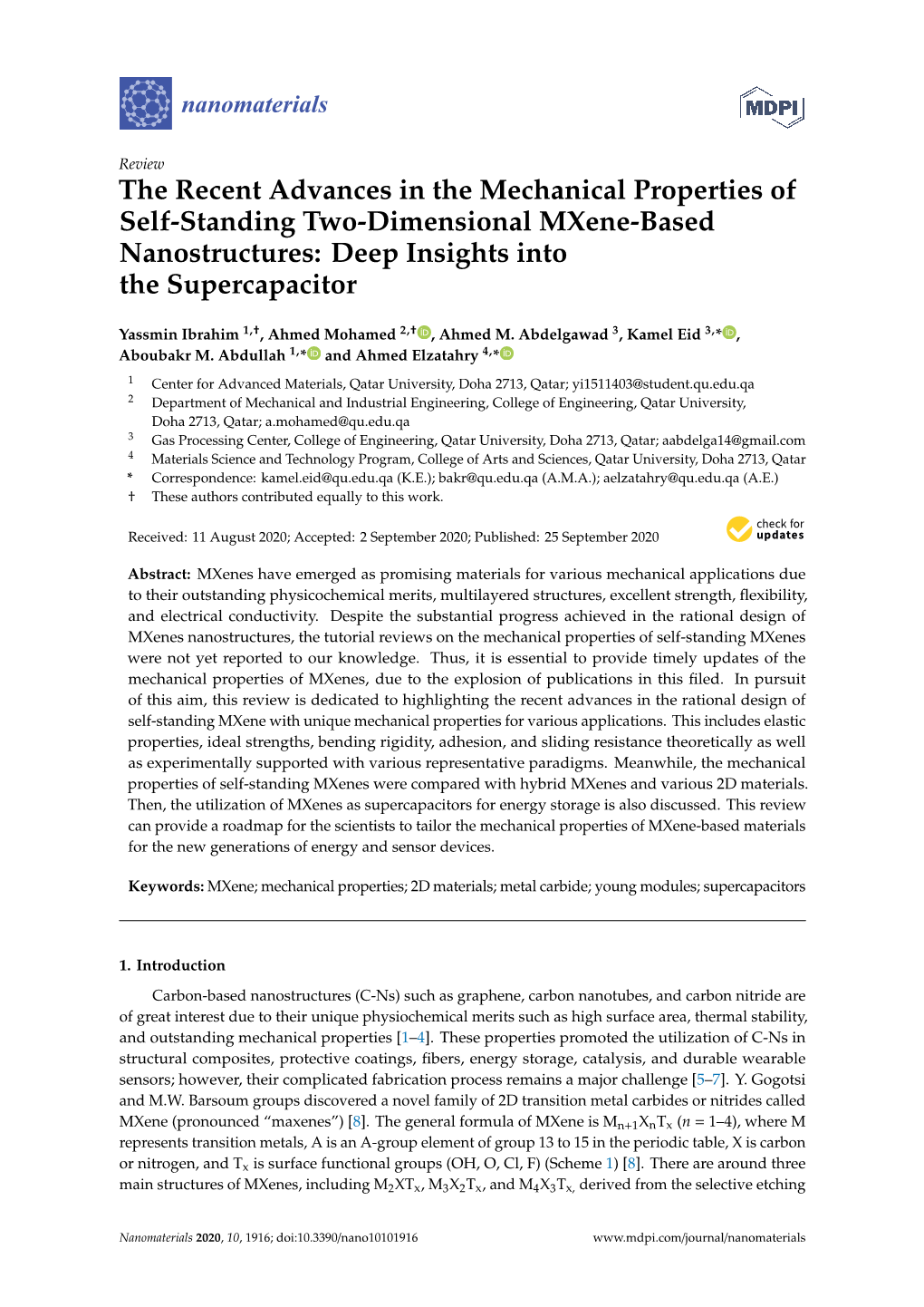 The Recent Advances in the Mechanical Properties of Self-Standing Two-Dimensional Mxene-Based Nanostructures: Deep Insights Into the Supercapacitor